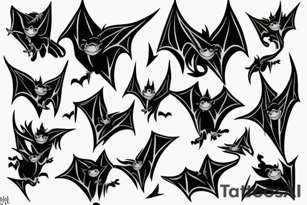 Bats come out of the dark hole tattoo idea