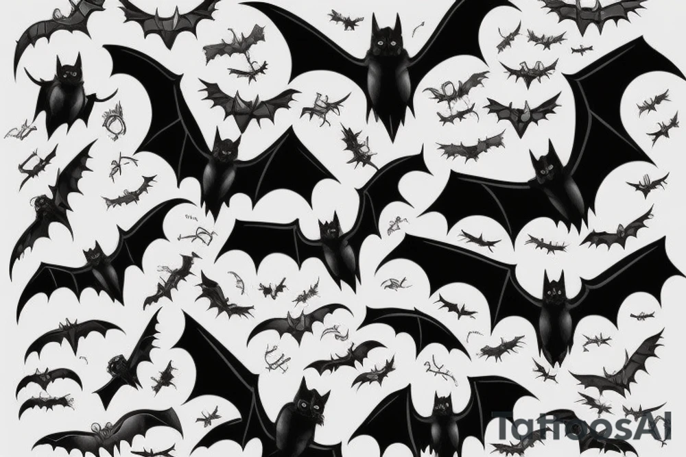 Bats appear from a dark cave tattoo idea