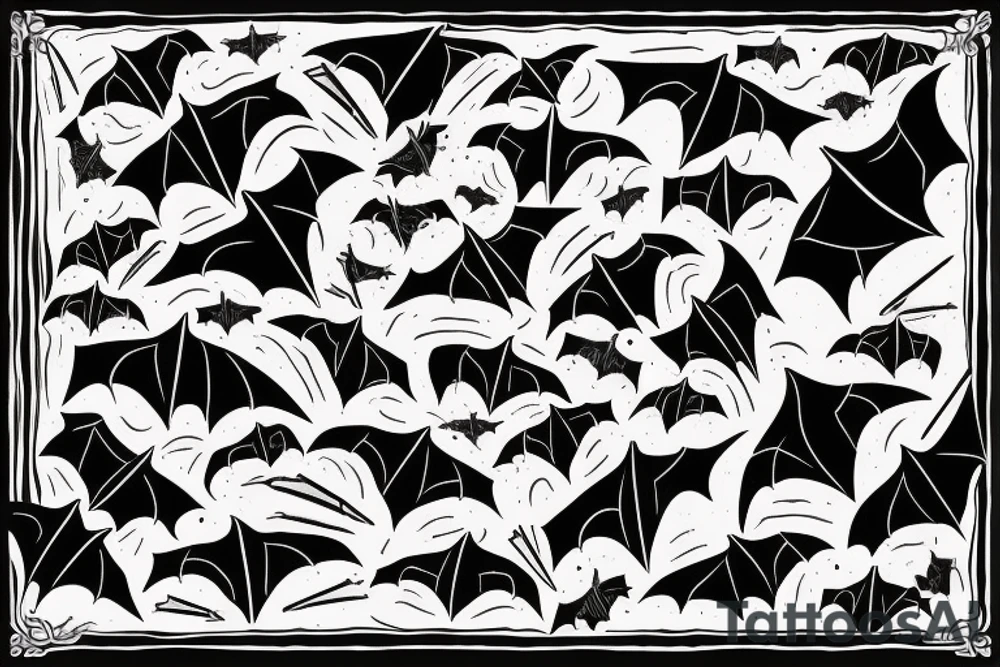 Bats appear from a dark cave fly away tattoo idea