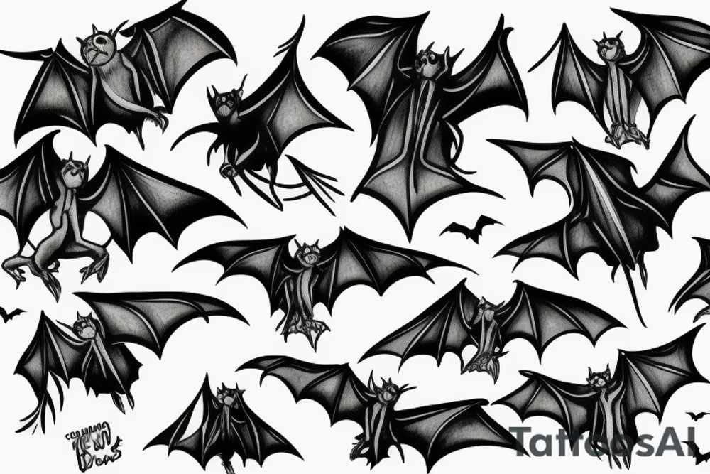 Bats appear from a dark cave fly away tattoo idea