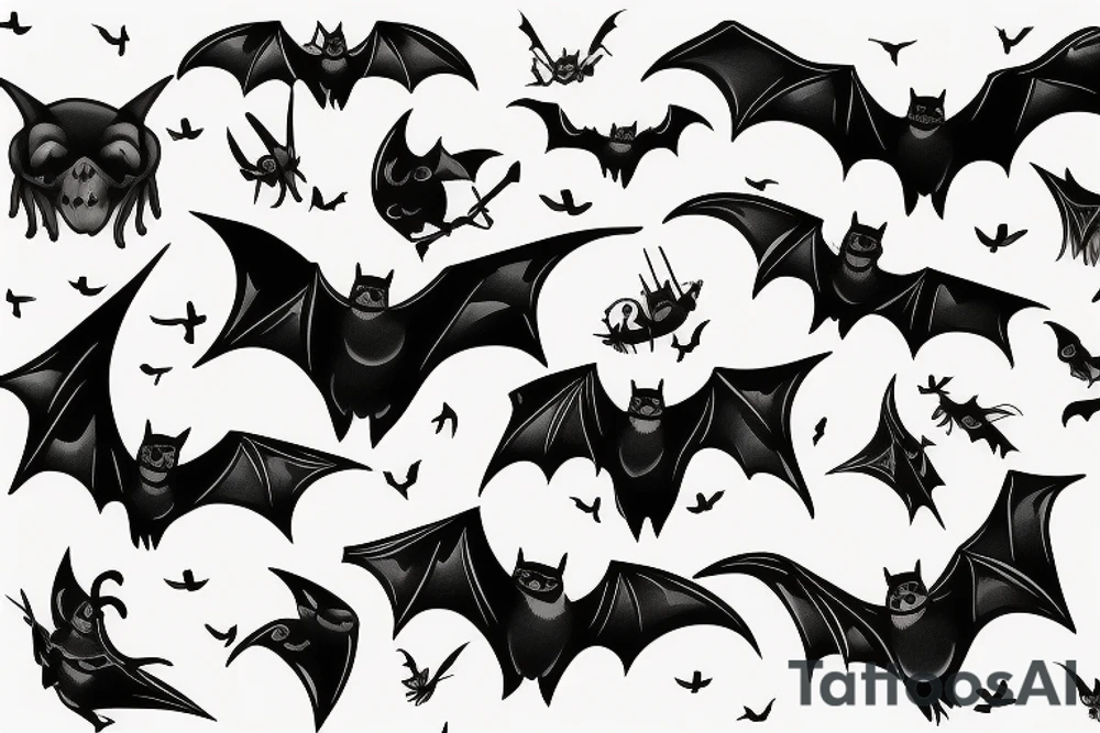 Bats appear from a dark cave fly away tattoo idea