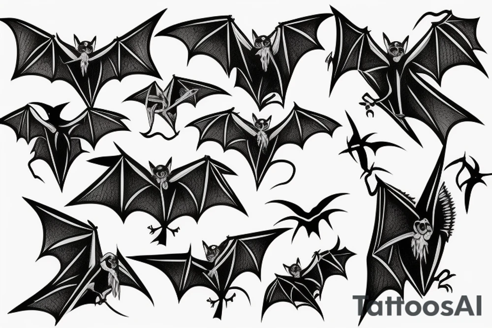 Bats appear from a dark cave fly away tattoo idea
