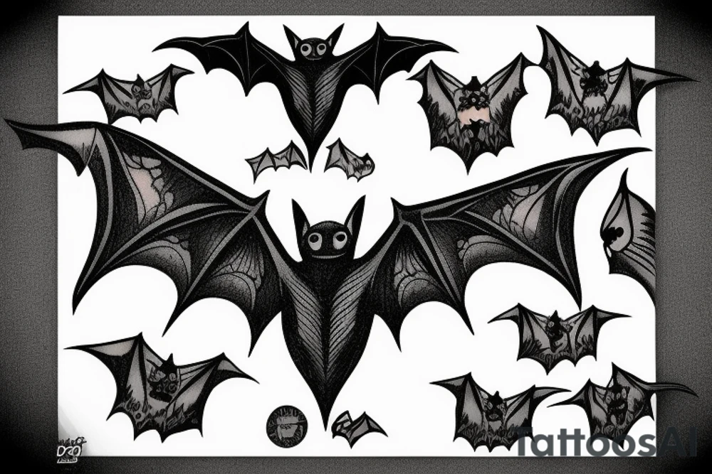 Bats appear from a dark cave fly away tattoo idea