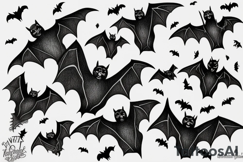 Bats appear from a dark cave fly away tattoo idea