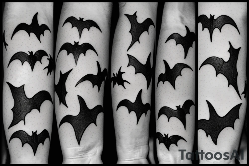 three Bats appear from a dark cave fly away tattoo idea