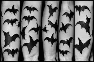 three Bats appear from a dark cave fly away tattoo idea