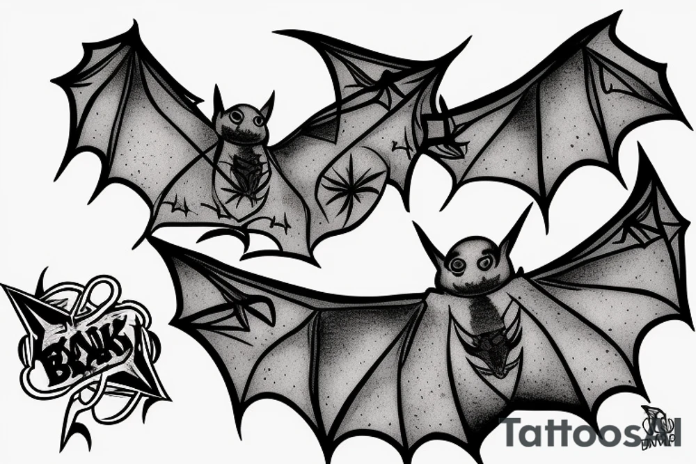 three Bats appear from a dark cave fly away tattoo idea