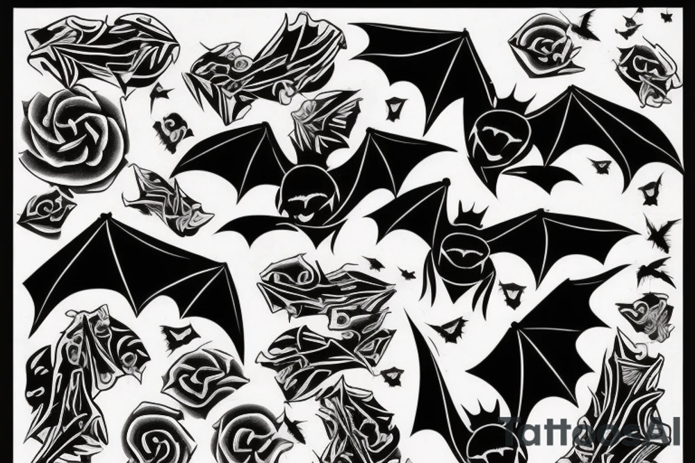 three Bats appear from a dark cave fly away tattoo idea