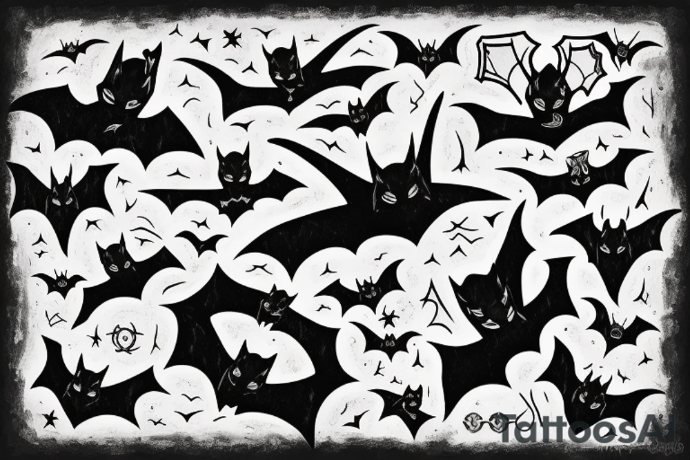 three Bats appear from a dark cave and fly away tattoo idea three Bats appear from a dark cave and fly away tattoo idea