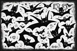 three Bats appear from a dark cave and fly away tattoo idea