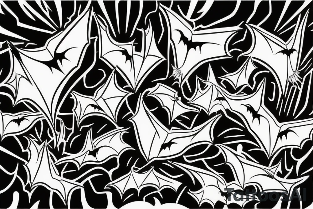 three Bats appear from a dark cave and fly away tattoo idea three Bats appear from a dark cave and fly away tattoo idea