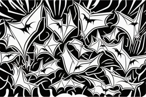 three Bats appear from a dark cave and fly away tattoo idea
