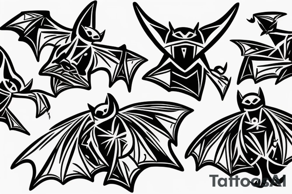 three Bats appear from a dark side and fly away tattoo idea