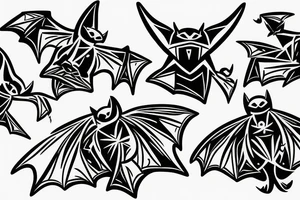 three Bats appear from a dark side and fly away tattoo idea
