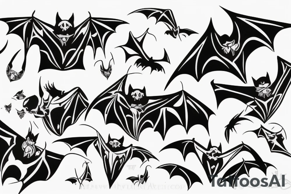 three Bats appear from a dark side and fly away tattoo idea