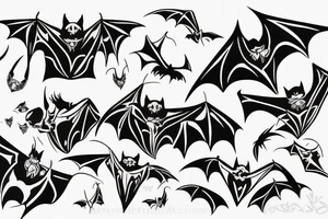 three Bats appear from a dark side and fly away tattoo idea