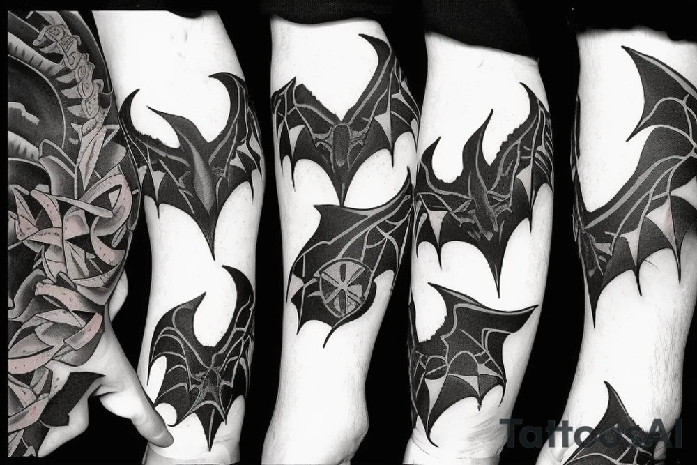 three Bats appear from a dark side and fly away tattoo idea