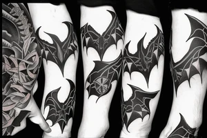 three Bats appear from a dark side and fly away tattoo idea