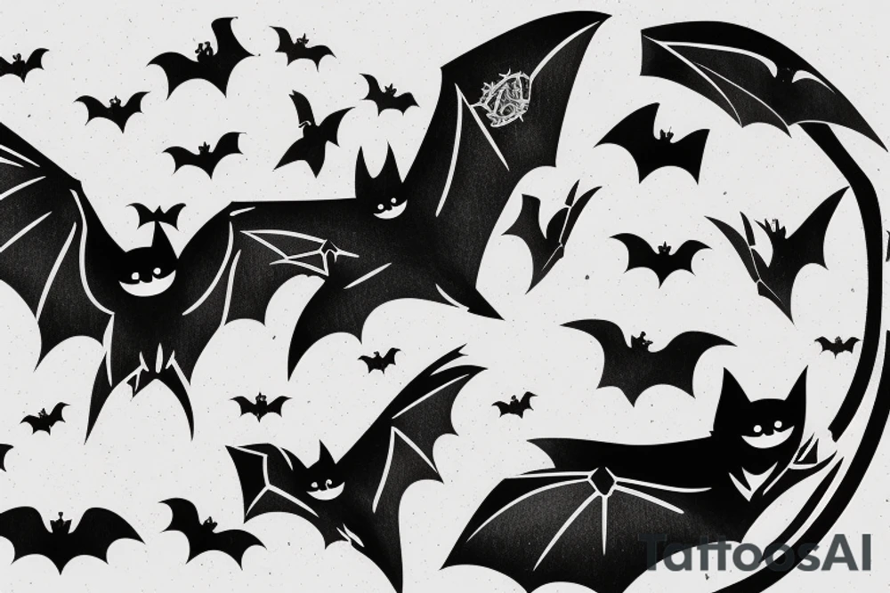 three Bats appear from a dark side and fly away tattoo idea three Bats appear from a dark side and fly away tattoo idea