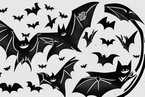 three Bats appear from a dark side and fly away tattoo idea