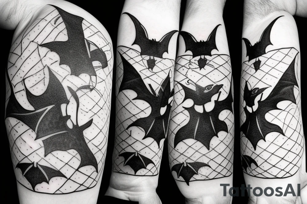 three Bats appear from a dark side and fly away tattoo idea