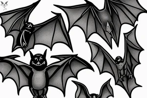 three Bats appear from a dark side and fly away tattoo idea