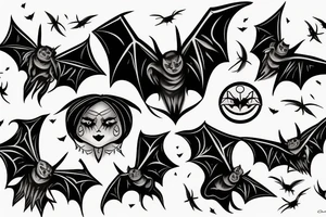 three Bats appear from a dark side and fly away tattoo idea