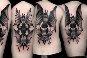 three Bats appear from a dark side and fly away tattoo idea