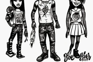 brother and sister standing together in the style of tank girl tattoo idea