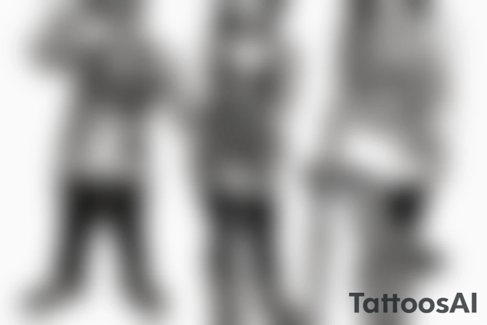 brother and sister standing together in the style of tank girl tattoo idea