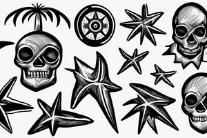 Compass, skull, beach, palm tree tattoo idea