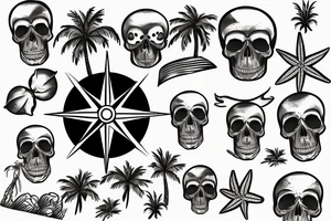 Compass, skull, beach, palm tree tattoo idea