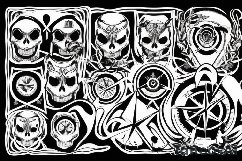 Mountains, skull with compass tattoo idea