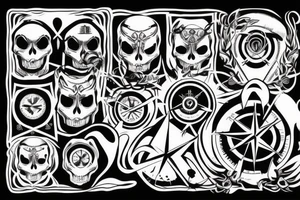 Mountains, skull with compass tattoo idea