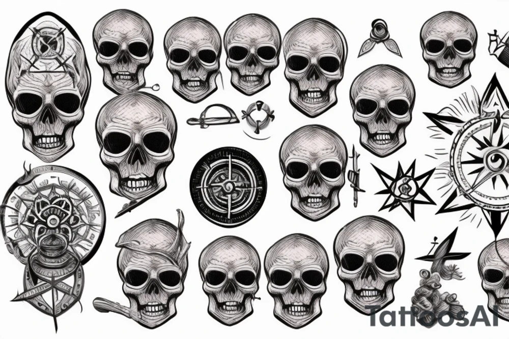 Mountains, skull with compass tattoo idea