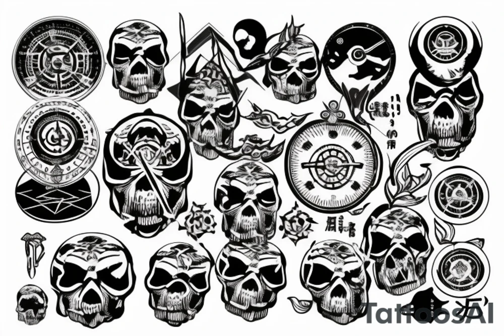 Mountains, skull with compass tattoo idea