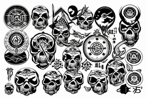 Mountains, skull with compass tattoo idea