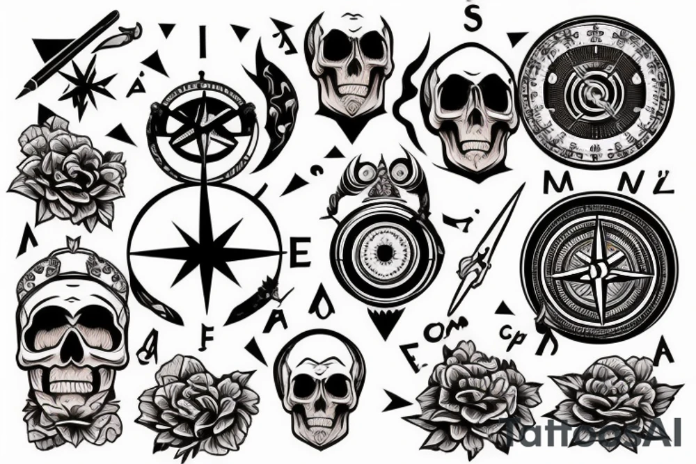 Mountains, skull with compass tattoo idea