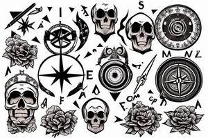 Mountains, skull with compass tattoo idea