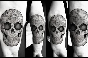Mountain in the form of a skull, clock, compass, travel tattoo idea
