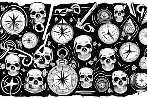 Mountain in the form of a skull, clock, compass, travel tattoo idea