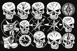 Mountain in the form of a skull, clock, compass, travel tattoo idea