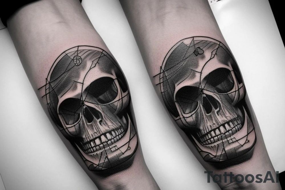 Mountain in the form of a skull, clock, compass, travel tattoo idea