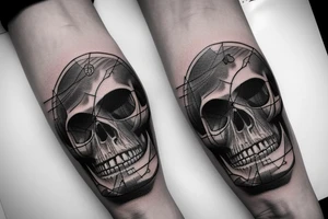 Mountain in the form of a skull, clock, compass, travel tattoo idea