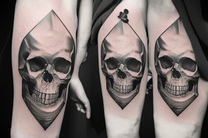 Mountain in the form of a skull, clock, compass, travel tattoo idea