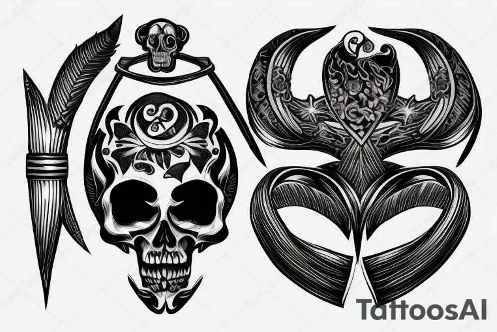 Skull with horseshoe, good luck tattoo idea