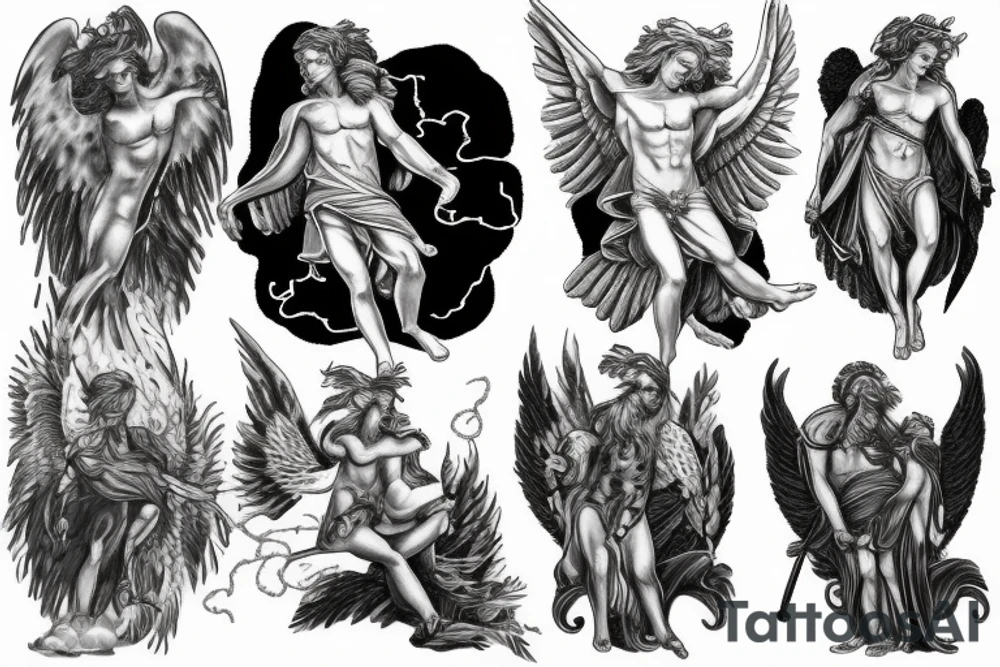 Zeus with clouds lightning and angels tattoo idea