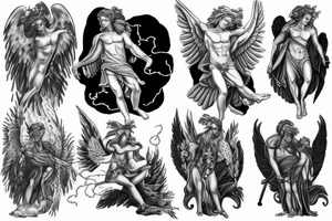 Zeus with clouds lightning and angels tattoo idea