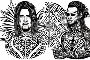 Leilani is a flower that came from heaven with his brother Keanu. Keanu represents new air and is Polynesian culture tattoo idea