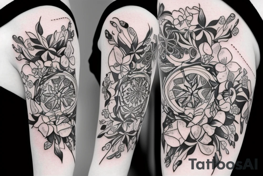 Crazy floral armband, with negative space pretty flowy tattoo idea